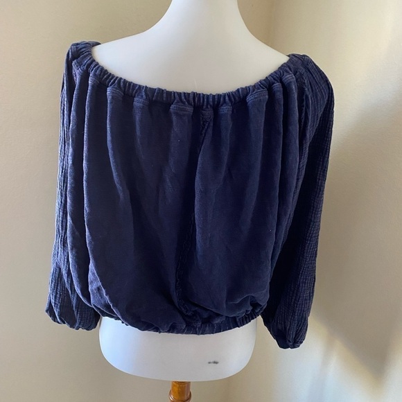 We The Free Women’s Top Size L Blue Parfait Bubble Off Shoulder Blouse Shirt Top - Picture 3 of 9